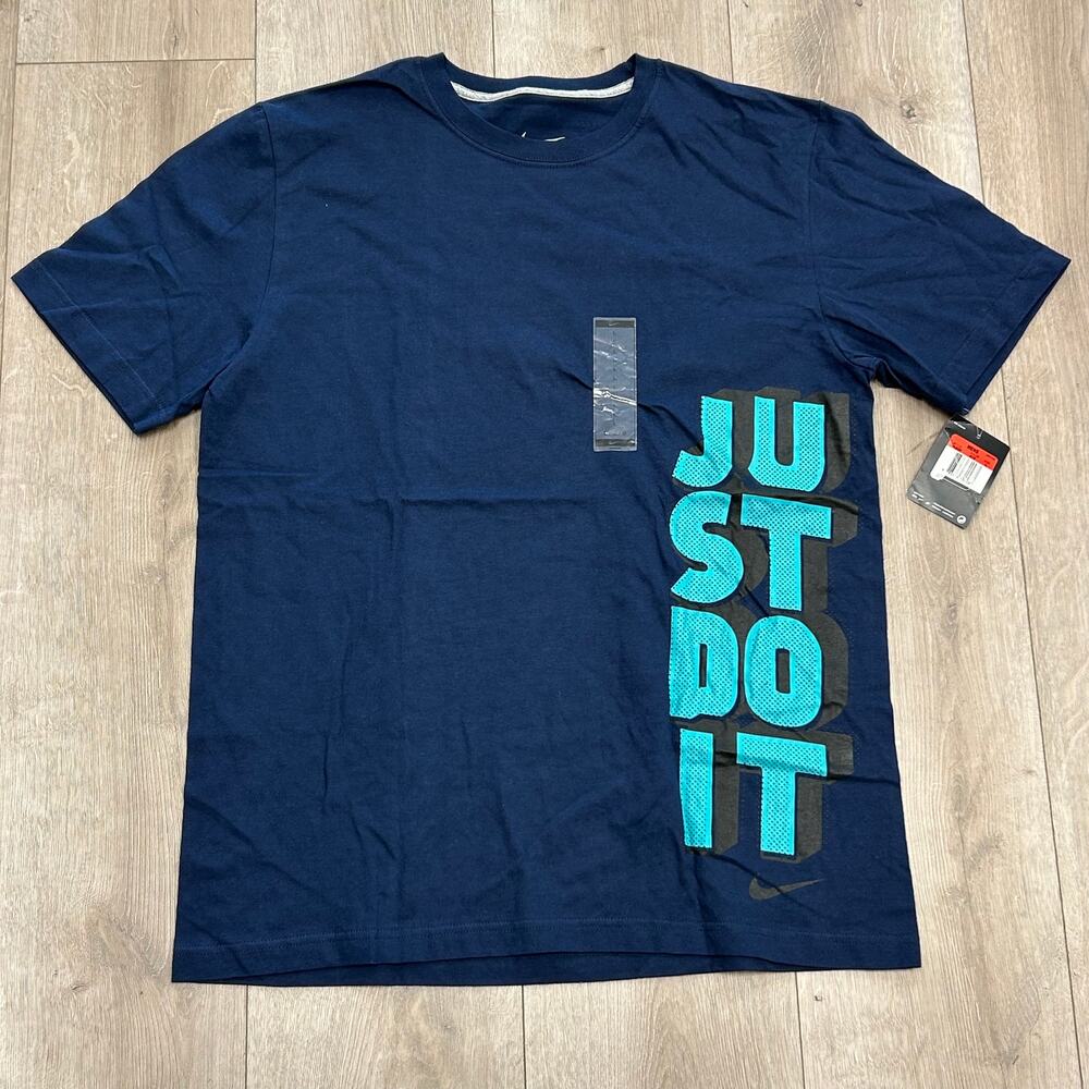 New Nike Just Do It Vertical Logo Teal Navy Tee T Shirt Size Large L B22